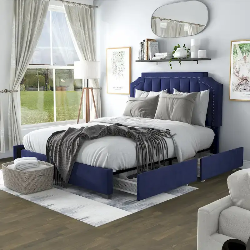 Art Deco Upholstered 4-Drawer Platform Storage Bed