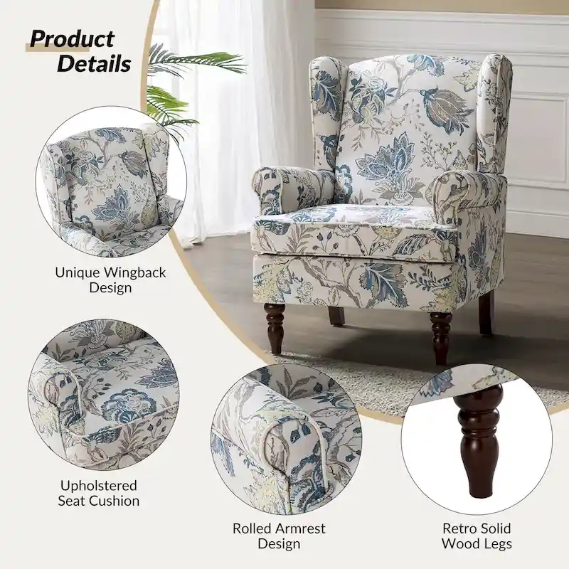 Epimethis Traditional Fabric Accent Armchair with Turned Legs Set of 2 by HULALA HOME