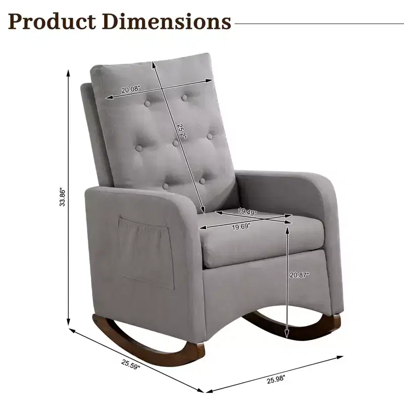 Rocking Chair Nursery,Comfy Indoor Rocking Chair with Side Pocket, Oversized Rocker Glider Recliner for Living Room, Bedroom, Apartment, Small Spaces