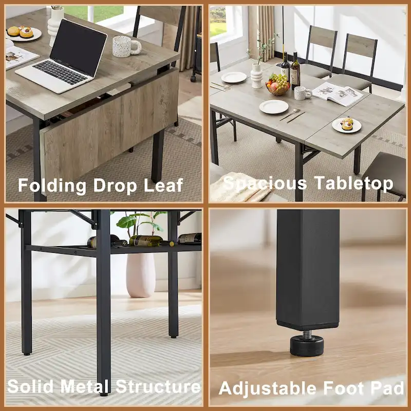 Modern Industrial 63.2  Extendable Dining Table w/Drop Leaf, Seats 6