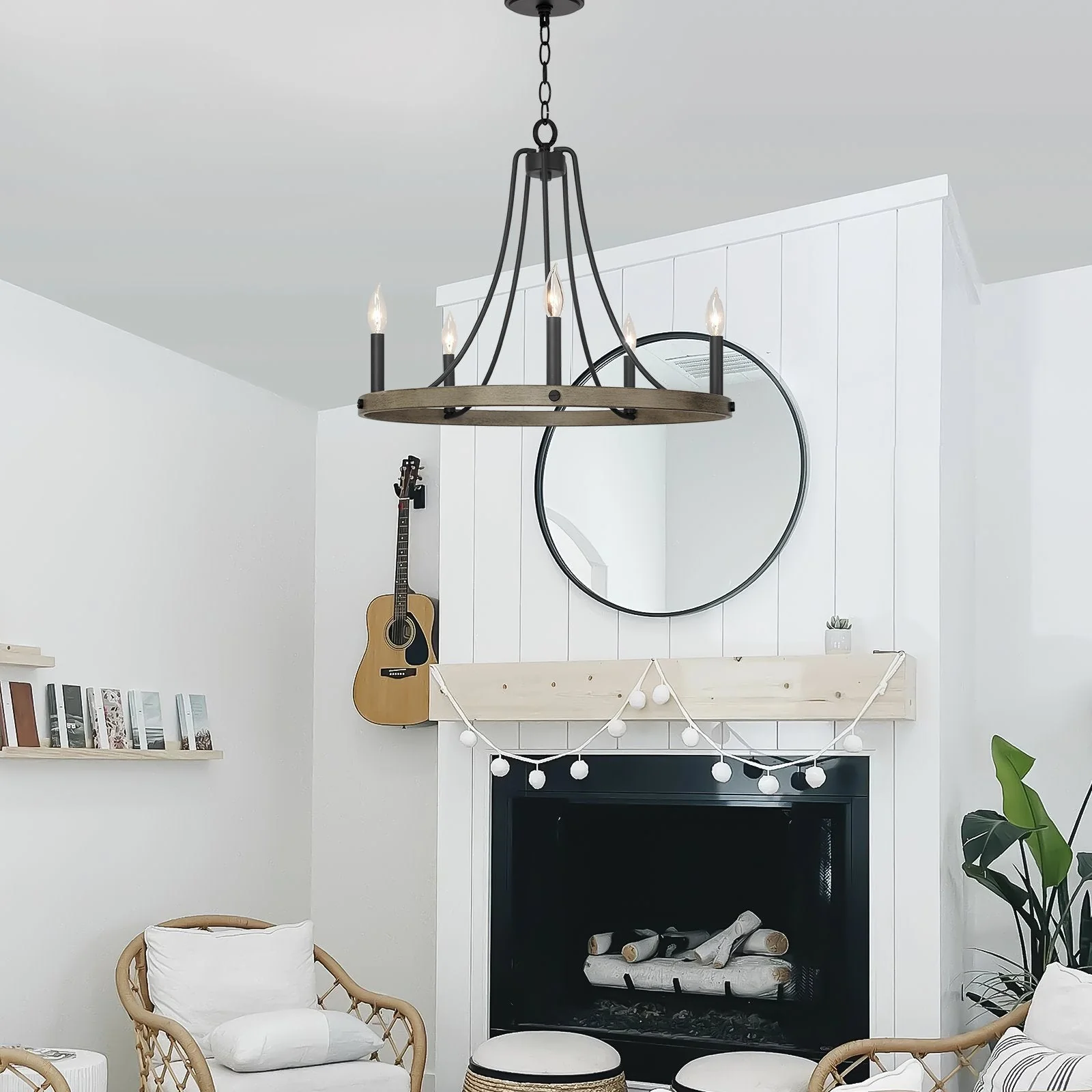 Fairbrook 25 5-Light Rustic Farmhouse Wagon Wheel Kitchen Island Light / Chandelier