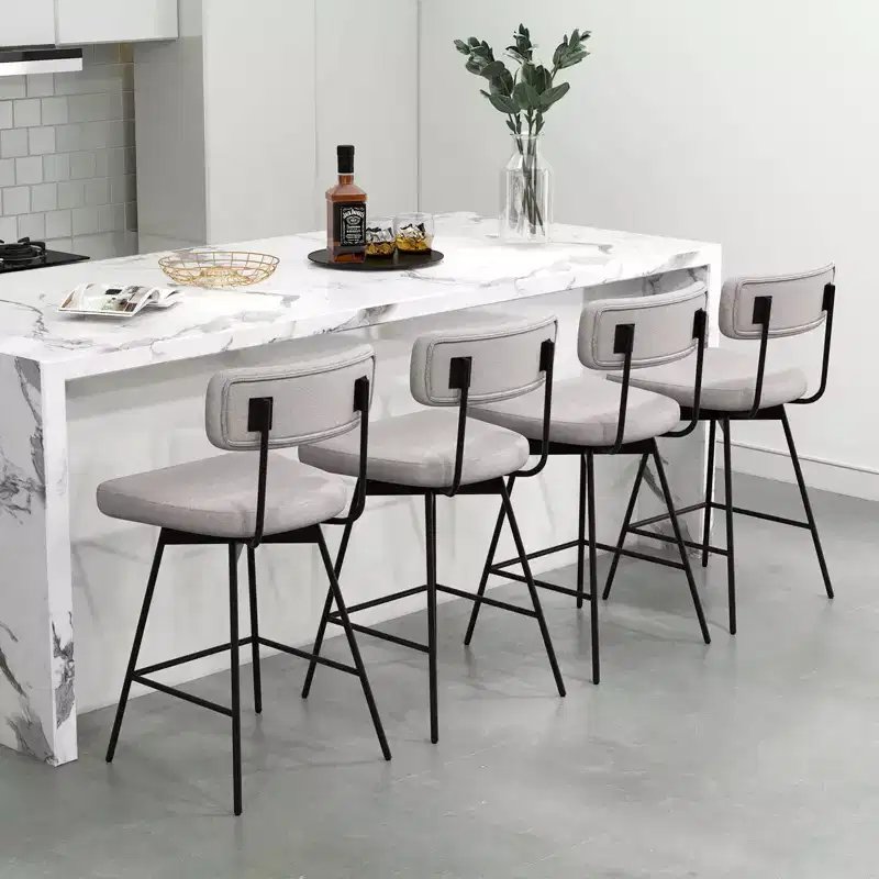 Costway 25 Upholstered Swivel Bar Stool Set of 4 with Padded Seat & Backrest Metal Frame Beige/Gray
