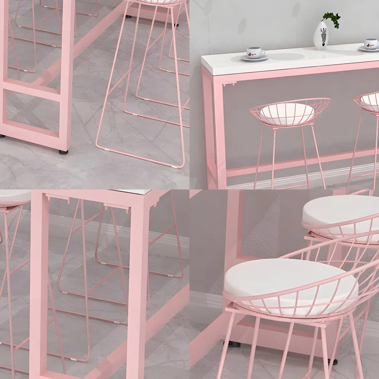 Glam Pink Rectangle Marble Long Bar Table