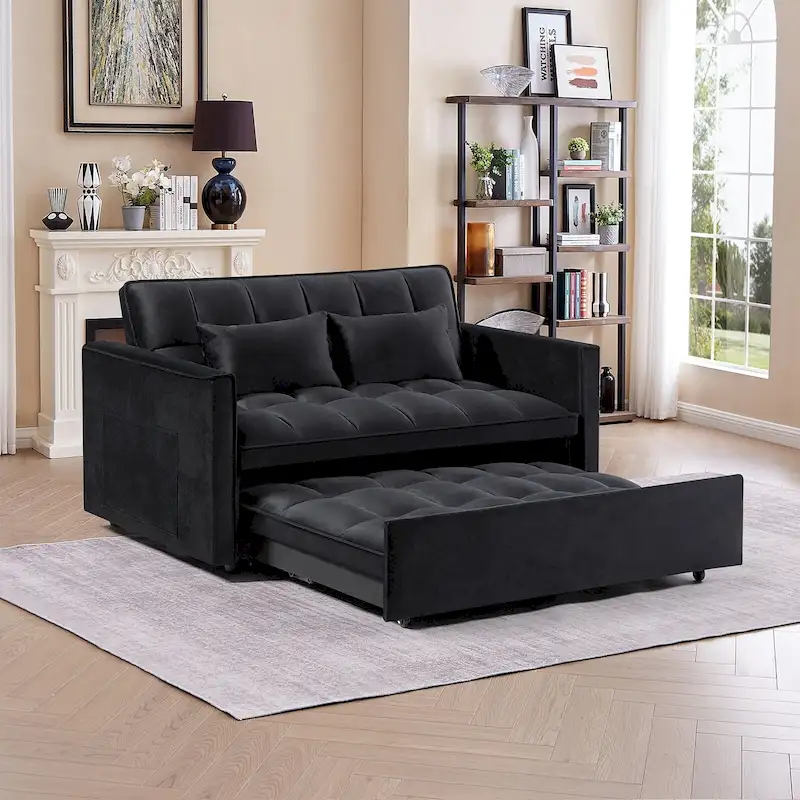 Modern Convertible Futon Sofa Bed,Adjustable Backrest,Armrest Holders