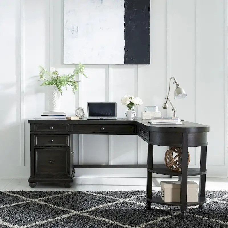 Black L-Shaped Writing Desk Set with Return – 1 Person