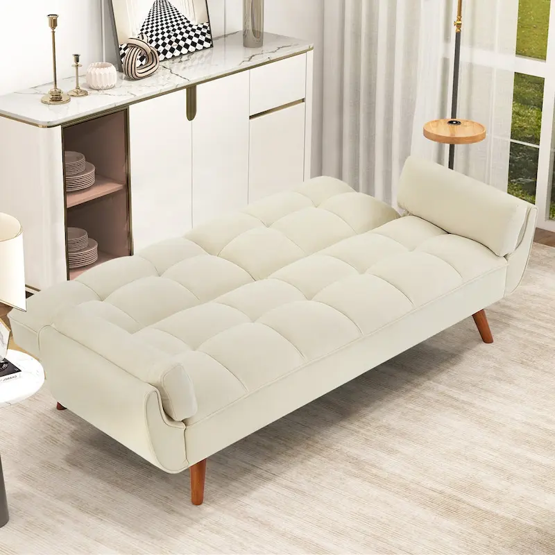 75.39 IN. Futon Sofa Bed, Convertible Upholstered Couch Sleeper with Reclining Sleeper Split Tufted Back