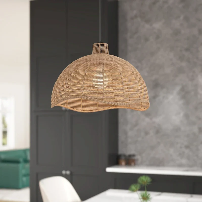 Farmhouse Brown 1-Light Woven Paper Rope Pendant Light