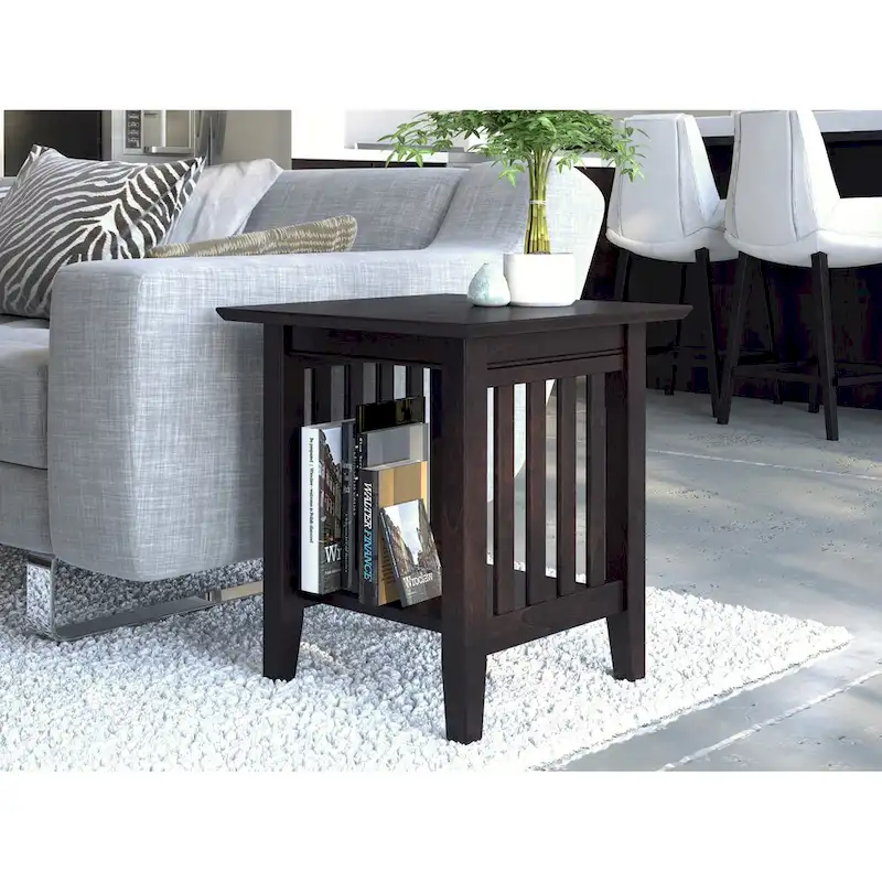 Mission Style End Table, Solid Hardwood, 5-Step Finish, Square Top, Walnut / Espresso / White / Grey, 1-Person Use