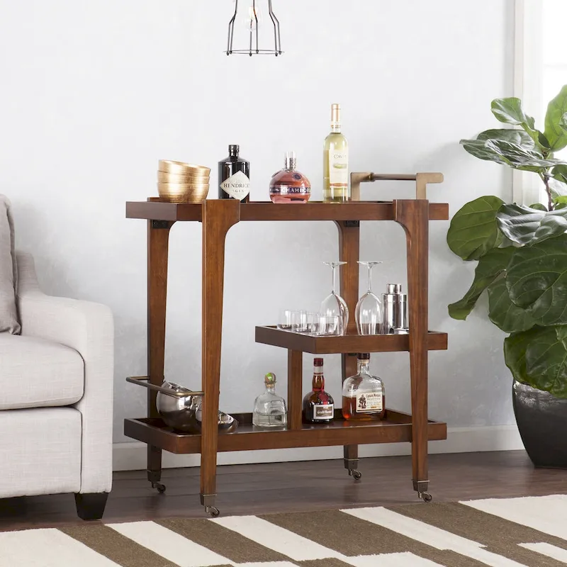3-Tier Rolling Bar Cart – Brown / Black / White, Mid-Century Modern Style