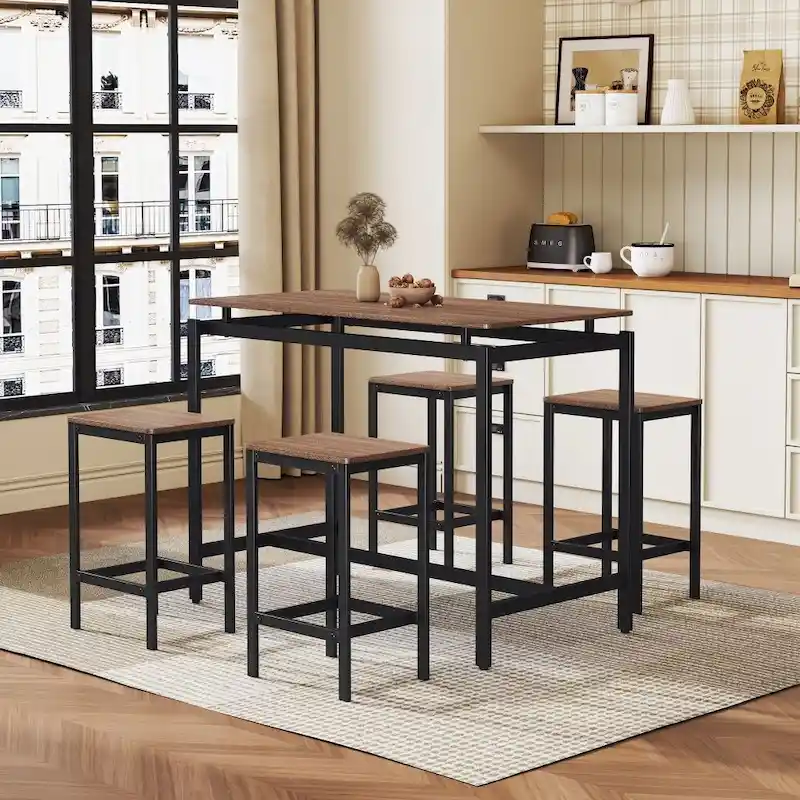 Modern 5-Piece Oak Compact Bar Table Set