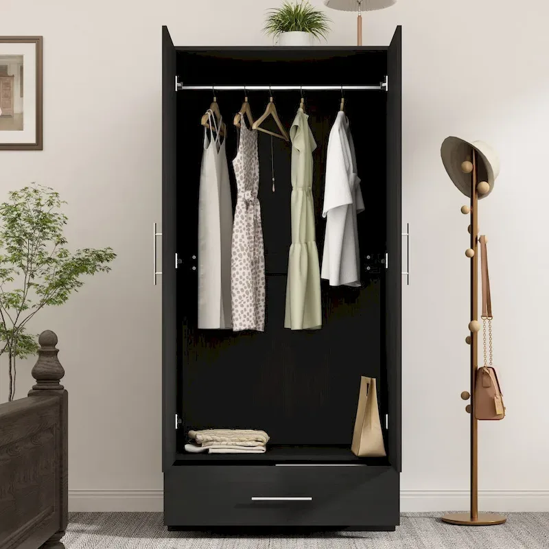 31.5 W x 66.9 H Wardrobe Armoire Cloest with Drawer In Black,White