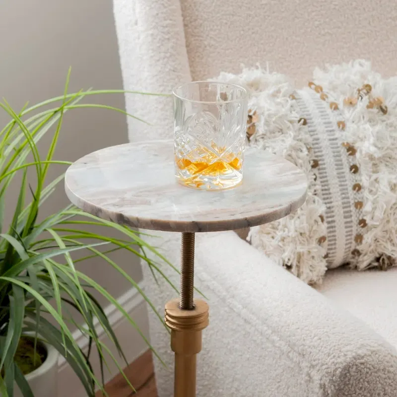 Blythe Adjustable Drink Table with Marble Top