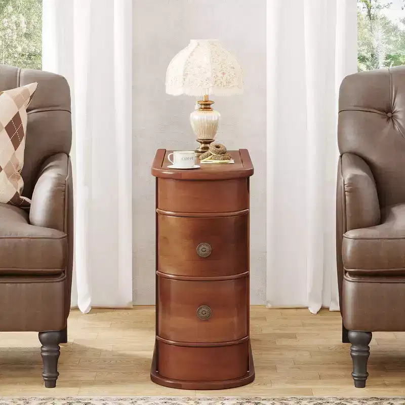 LITTLE TREE 2 Drawer Narrow Solid Wood End Table Walnut