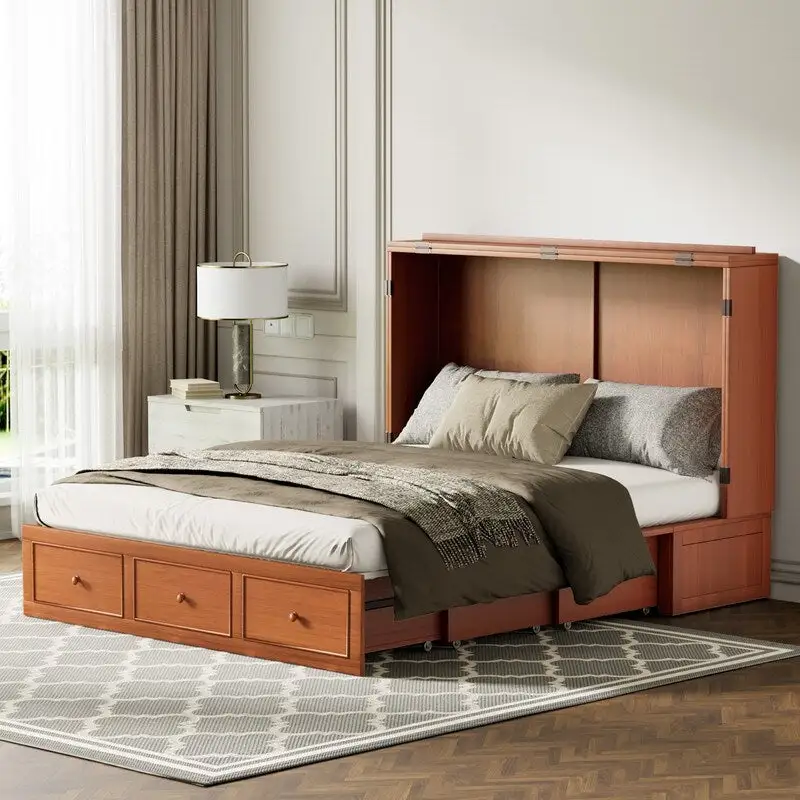 Mixoy Murphy Bed with Foldable Mattress,Modern Cube Cabinet Bed with Storage Drawer & USB Charging Station
