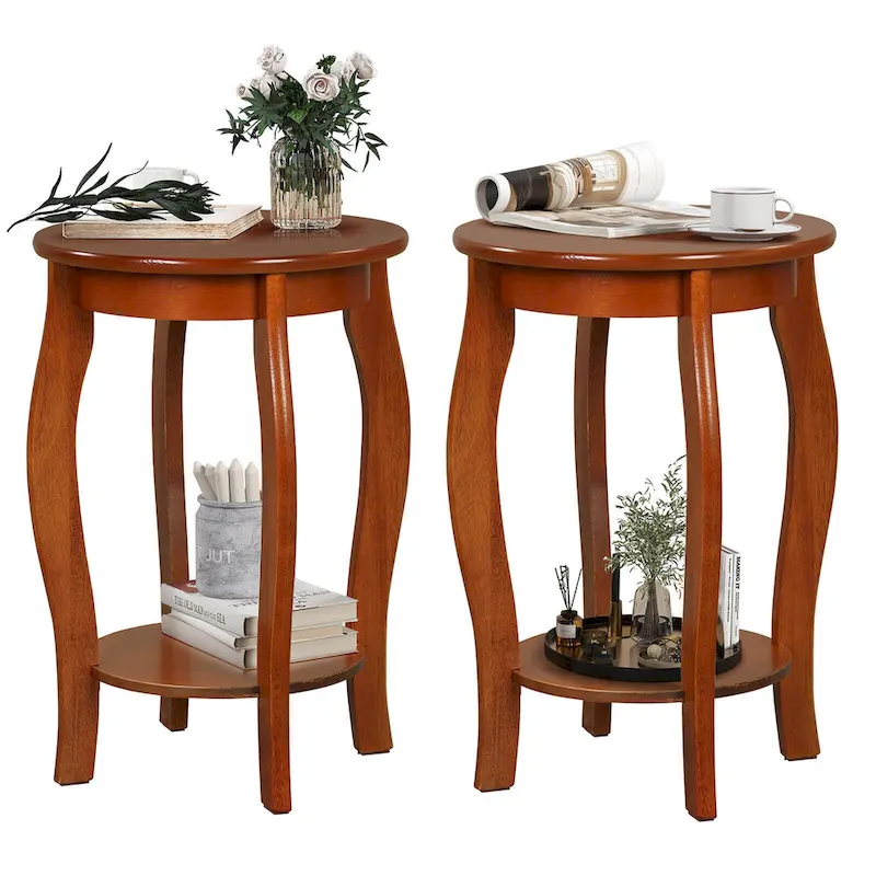 2-Tier Round End Table Set of 2 Narrow Sofa Side Nightstand