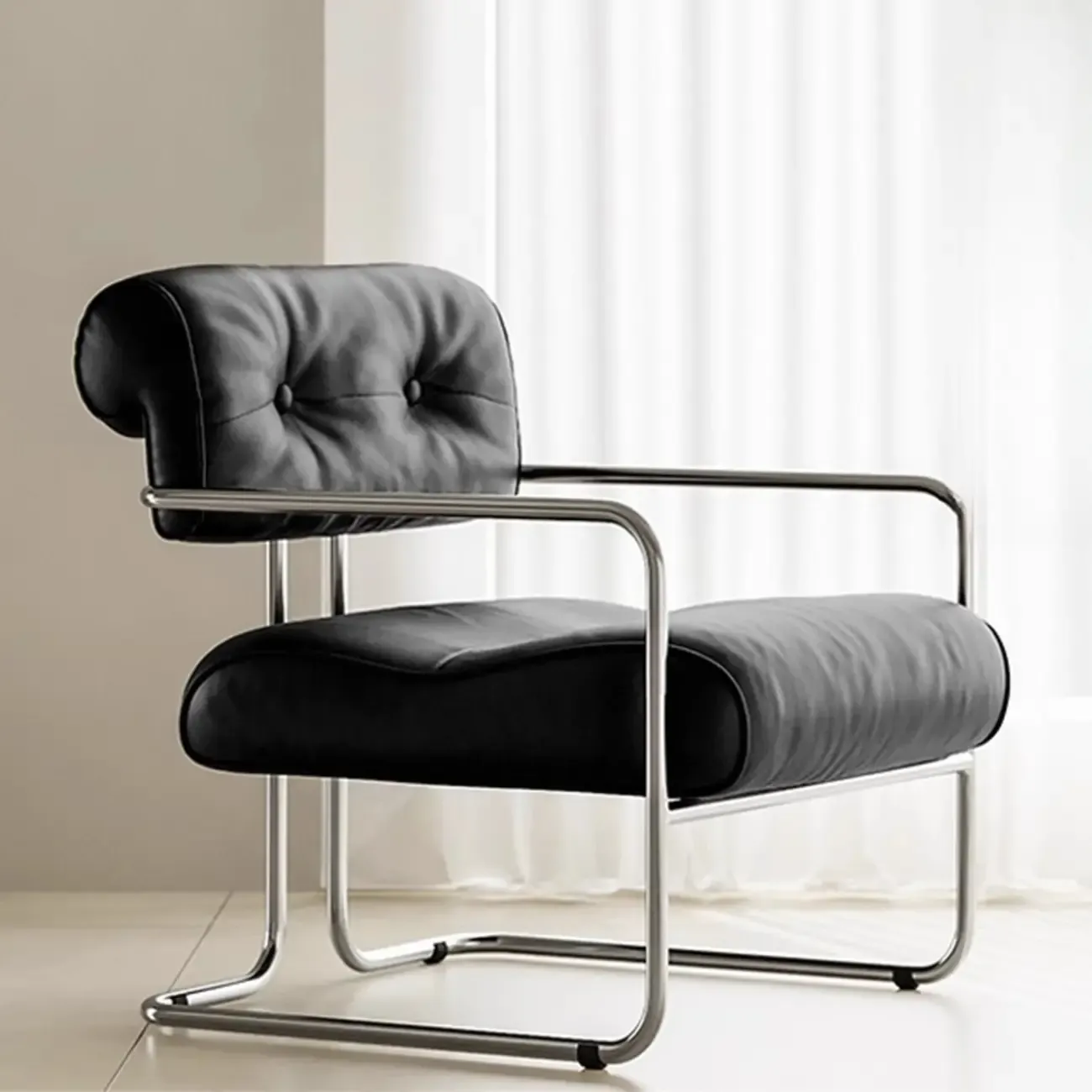 Modern Nappa Leather Solid Color Accent Chair with Arms