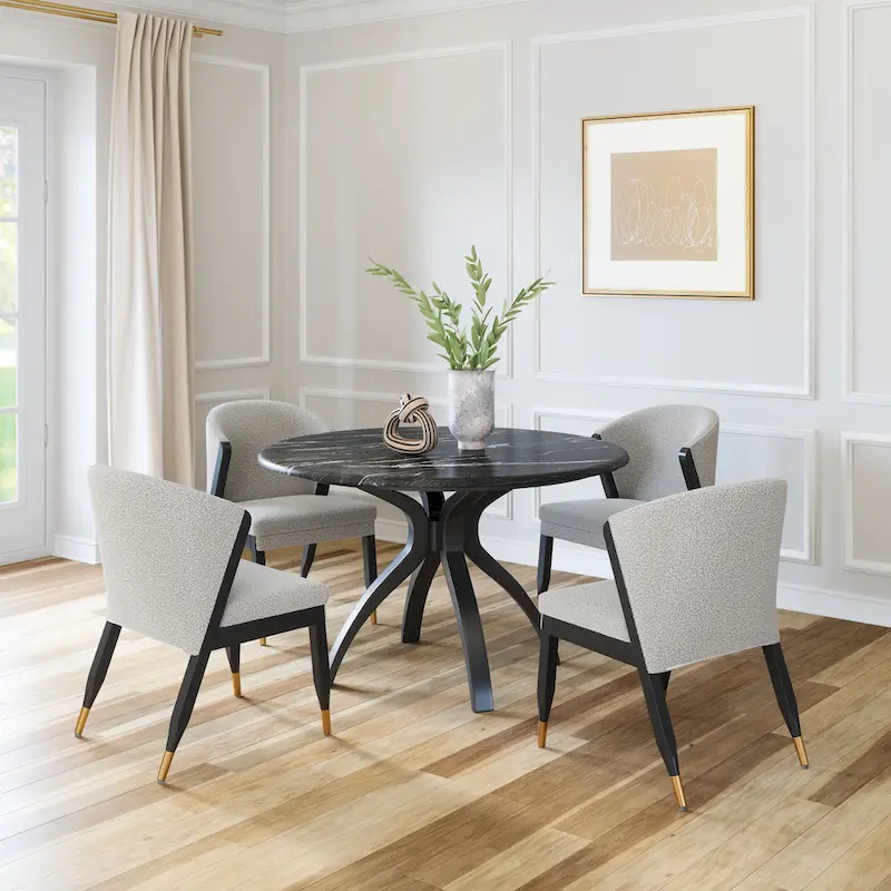 Solid Wood Frame Dining Chair with Performance Fabric – Misty Gray, Upholstered Seat