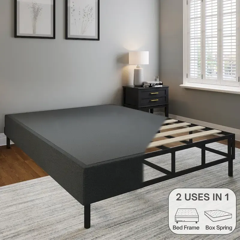 2-in-1 Metal Box Spring Foundation & Bed Frame, Headboard Brackets & Legs Included