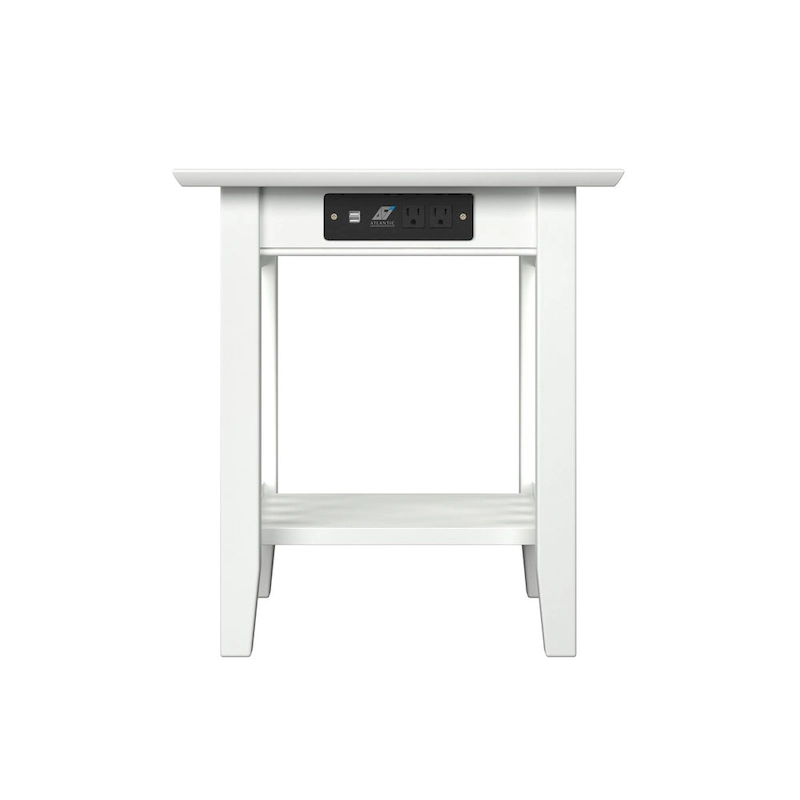 Mission End Table with Charging Station in White