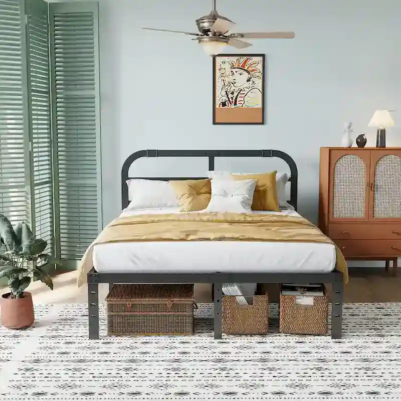 Black Metal Bed Frame with Headboard — Twin / Twin XL / King / Cal King