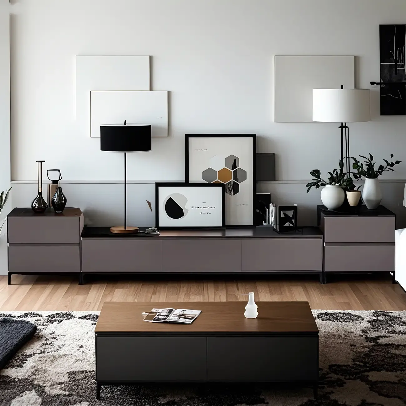 71 Living Room Black Marble Top Enclosed Storage TV Stand