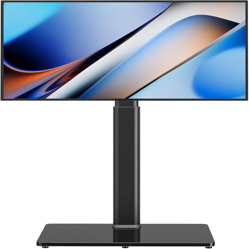 Black / White Floor TV Stand with Tempered Glass Base and Swivel Mount – 27 to 65 in TVs