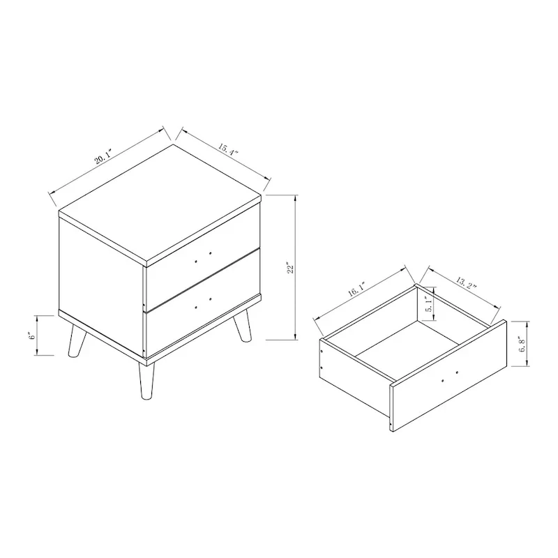 Mid-Century Modern Nightstand - Distressed Grey - 2 Drawers