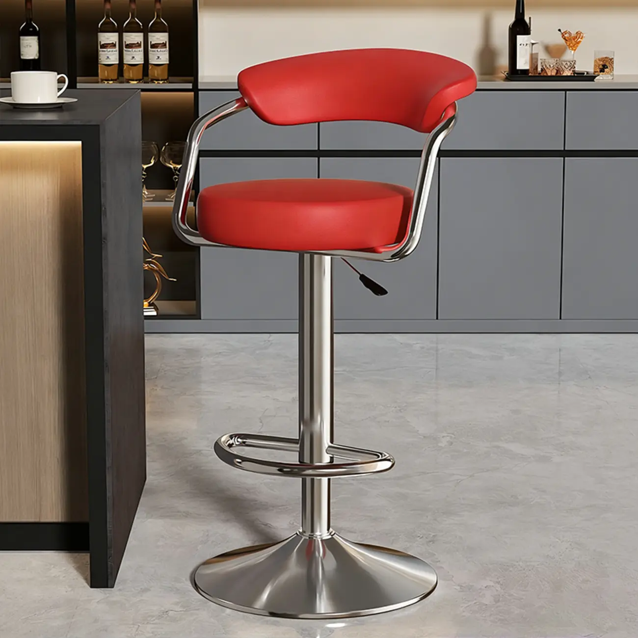 Adjustable Swivel Leather Modern Bar Stools Open Back