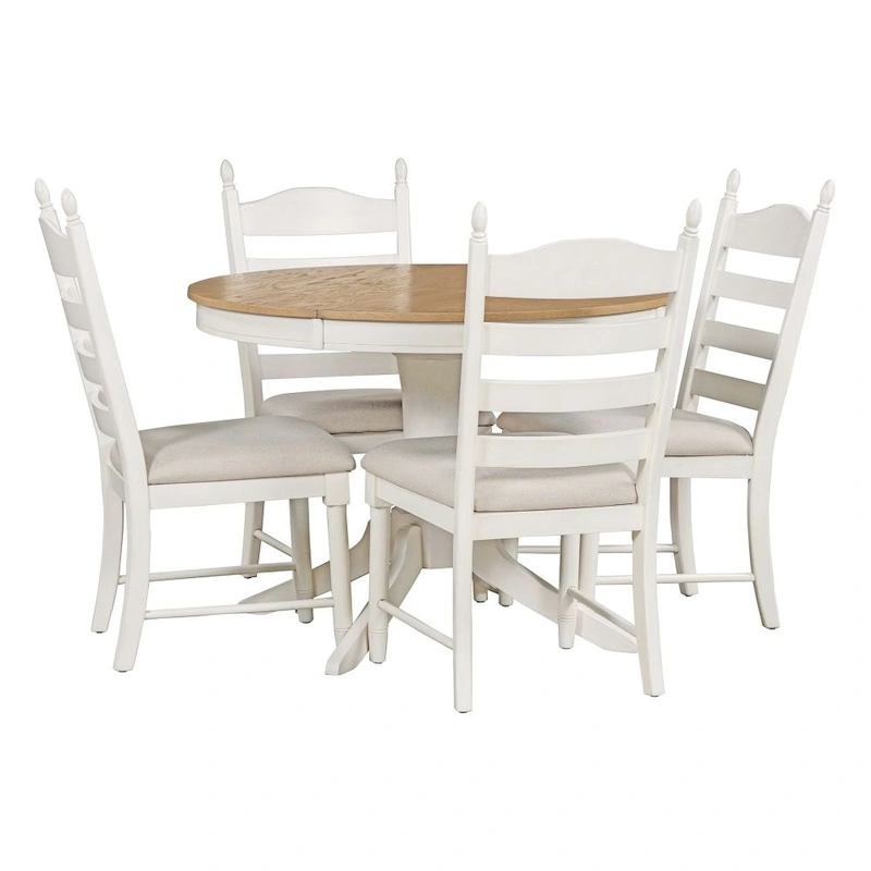 5-Piece Retro Functional Dining Table Set Wood Round Extendable Dining Table and 4 Upholstered Dining Chairs