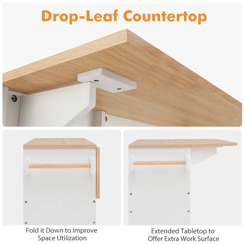 Gymax Kitchen Island Cart w/ Drop-Leaf & Power Outlet Microwave Shelf