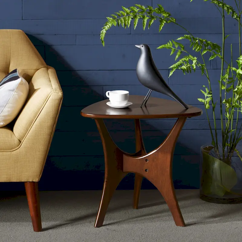 Brown / Light Brown Triangle Top Mid-Century Wood Side Table, Single