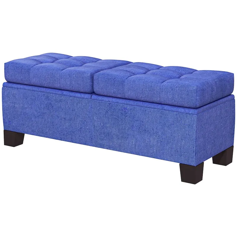 Storage Bench – Cream White / Gray / Blue, 2-Seat, Upholstered