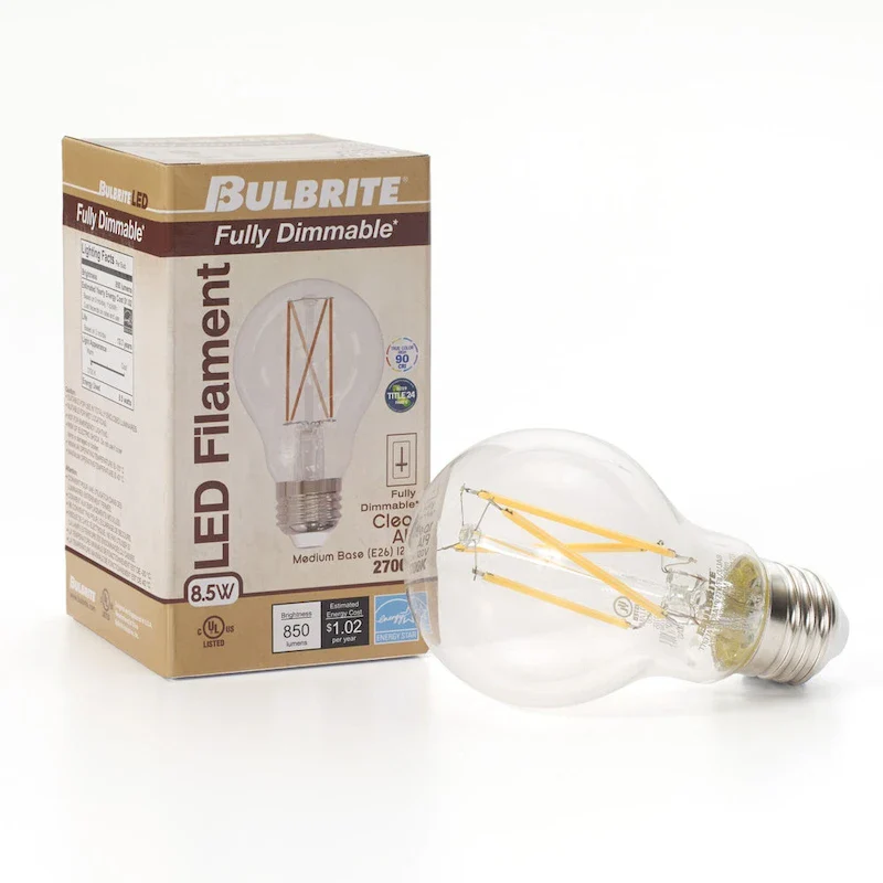 Bulbrite Pack of (2) Dimmable A19 Medium (E26) LED Filament Bulb