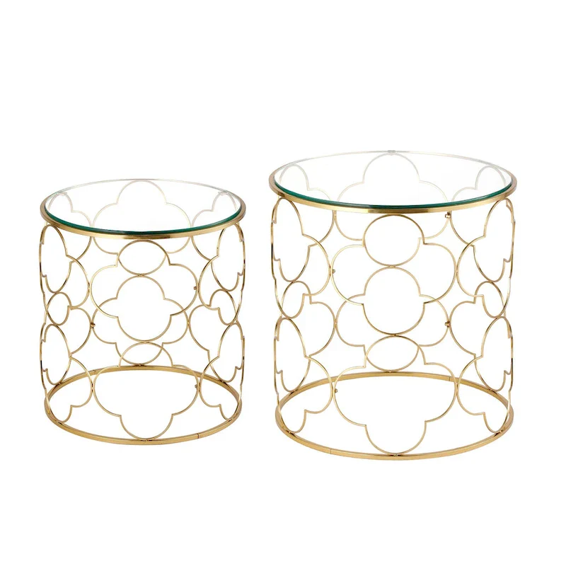 Gold Round Glass Coffee Table - Nesting Design