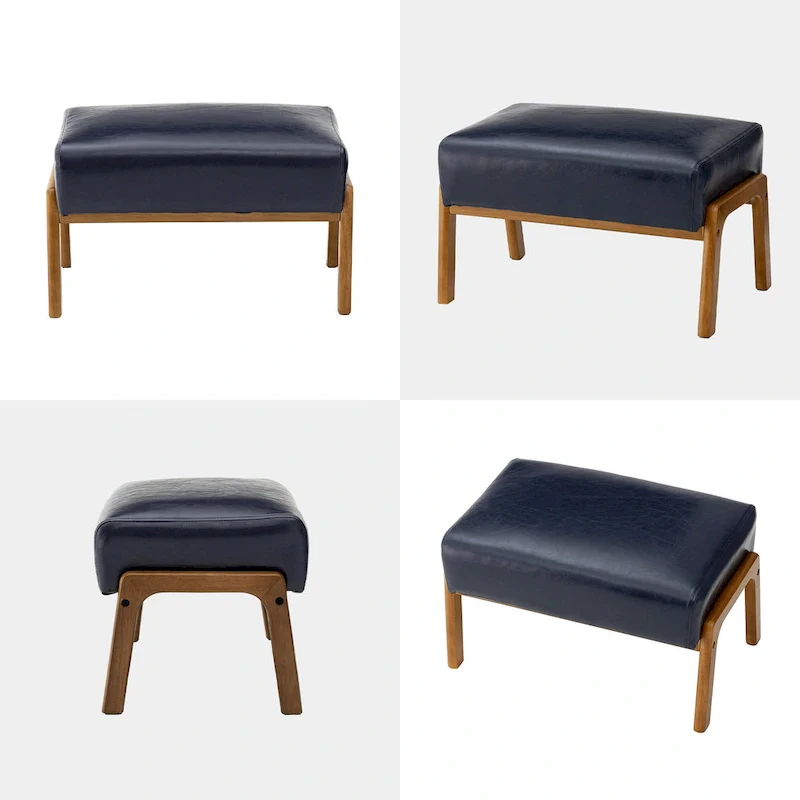 Glitzhome 24.5W Leatherette Accent Stool With Walnut Rubberwood Legs