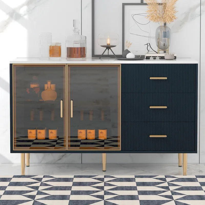 Modern Sideboard Buffet Cabinet with Gold Metal Legs