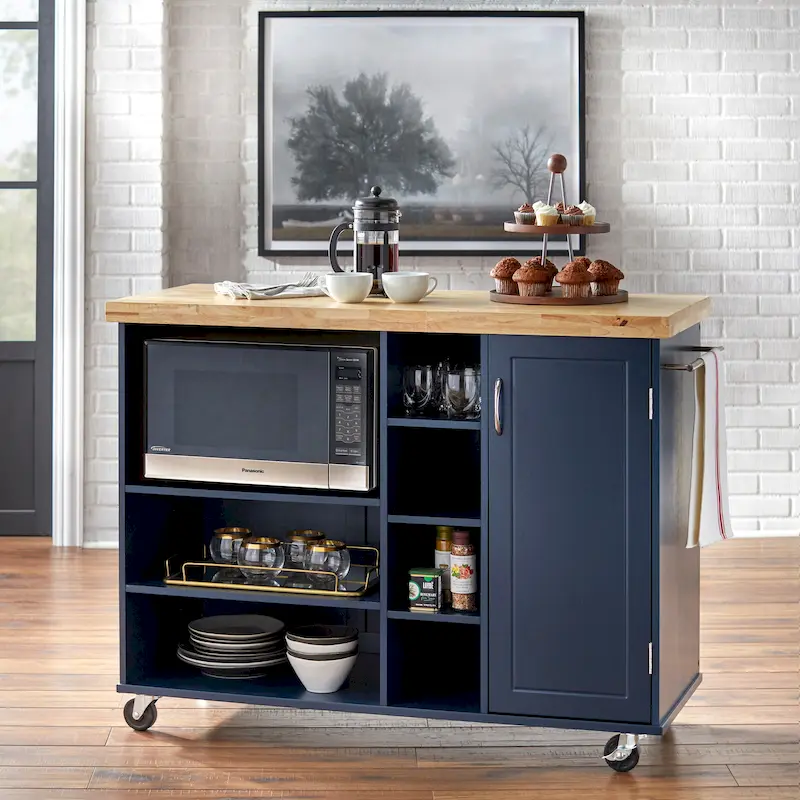 Rolling Microwave Storage Cart with 7 Compartments & Locking Casters