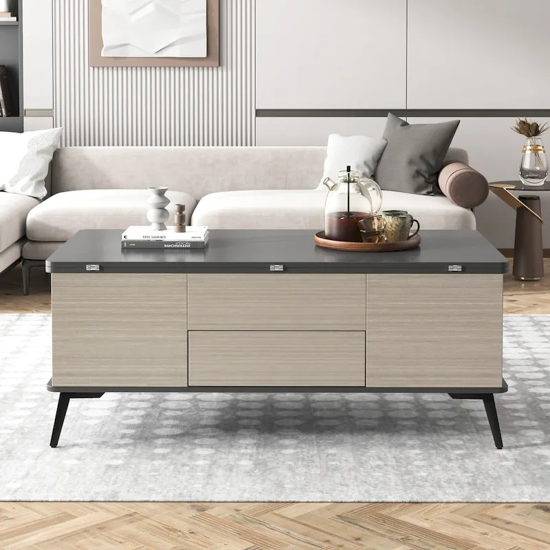 Lift Top Coffee Table 47 - Hydraulic Storage, Convertible Dining Table, Black/Dark Gray, 170 lbs Capacity