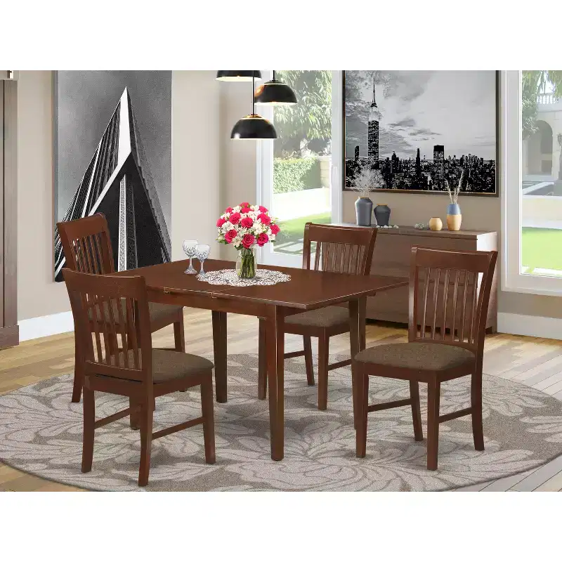 HomeStock Belmont Dinette Set- Table With A 12 Leaf And Dining Chairs, Mahogany