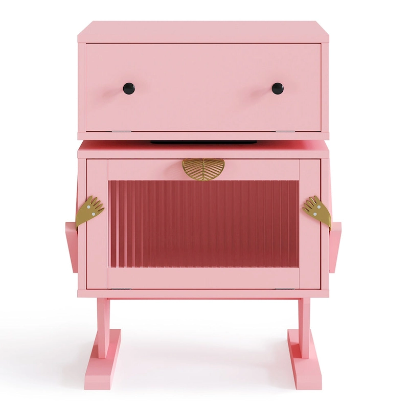 Nightstand with Rotating Drawer and LED Light Strip