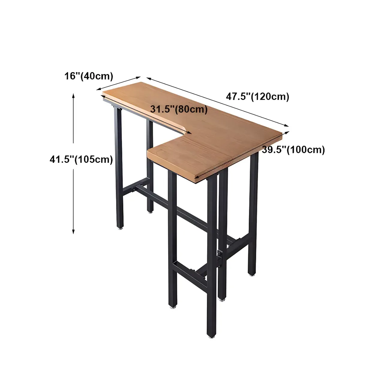 Industrial Natural Wooden Iron Trestle L-Shape Bar Tables