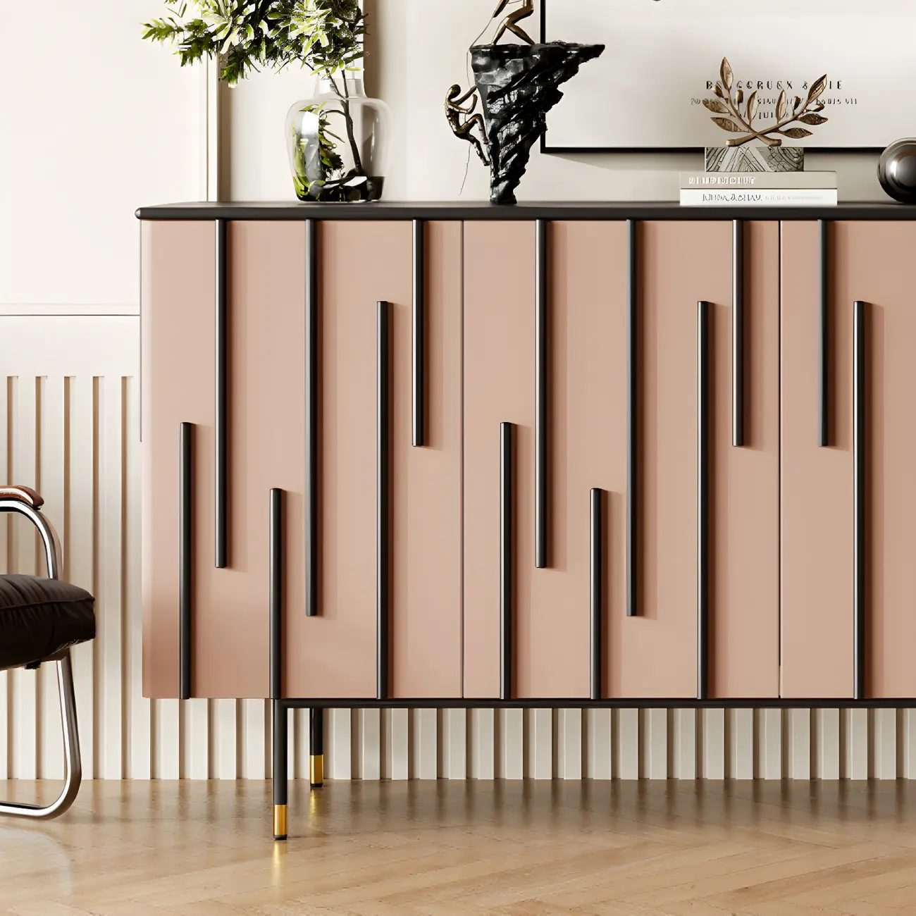 Unique Glam Wooden Sideboard Cabinet in Green/Brown