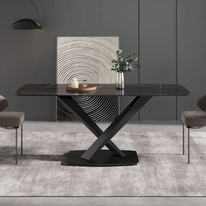 71  Modern Dining Table with Slate Stone Top and Metal Legs, Marble Dining Table