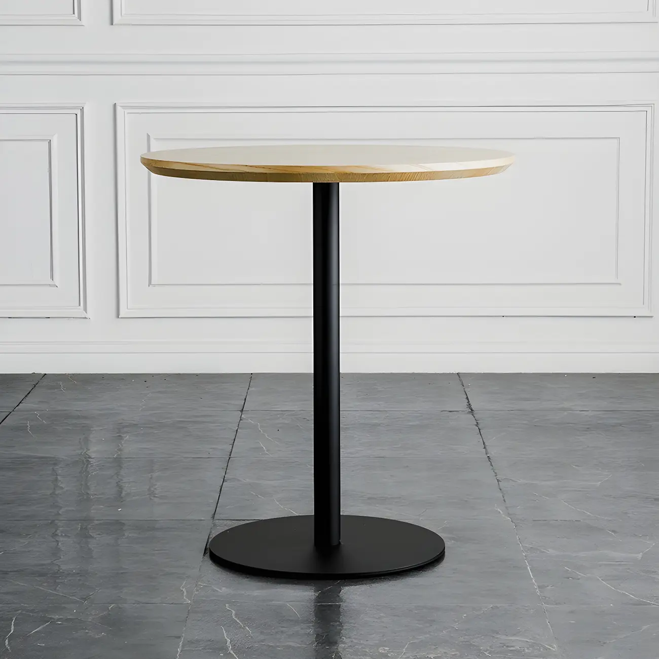 Modern Brown Wood Grain Black Metallic Pedestal Bar Tables