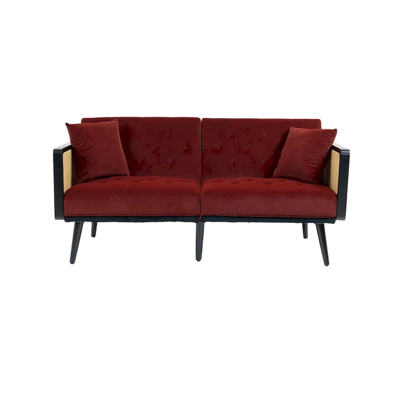 Velvet Upholstered Tufted Sleeper Loveseats Armsofa with Metal Feet