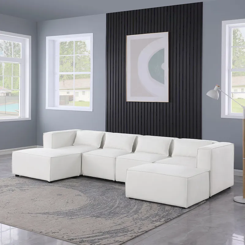 6-Piece Chenille Upholstered U-Shaped Modular Sectional Sofa with 2 Removable Ottoman and Free Combination Design
