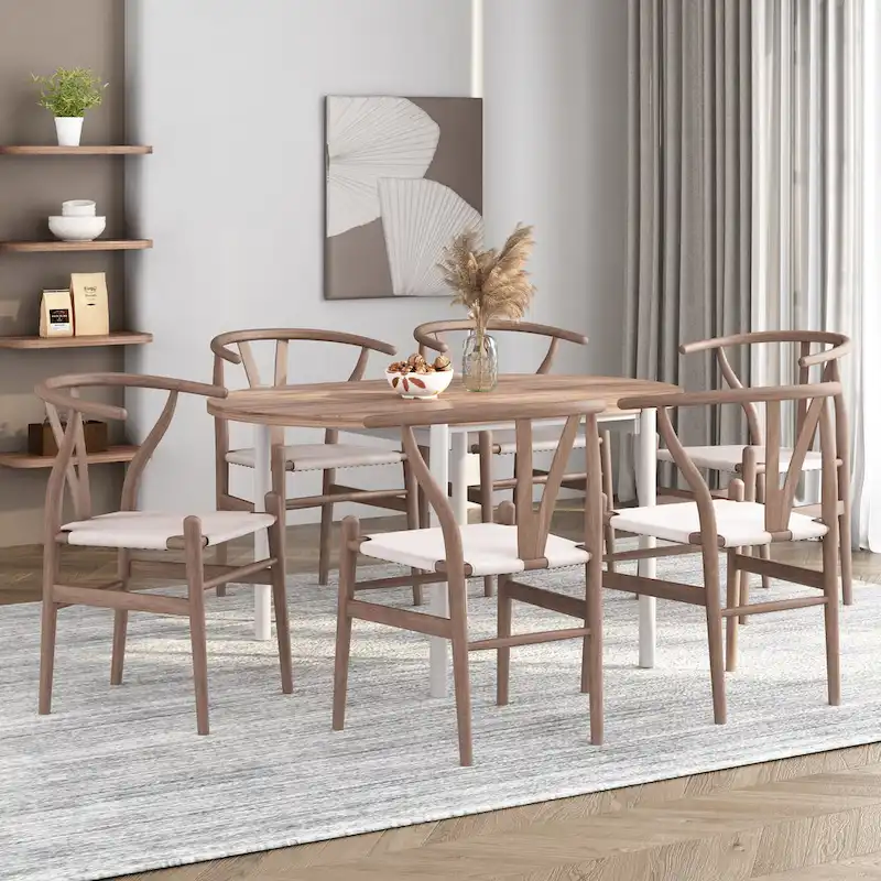 Ash Wood Dining Chairs Set of 6 - Mid-Century Modern Style