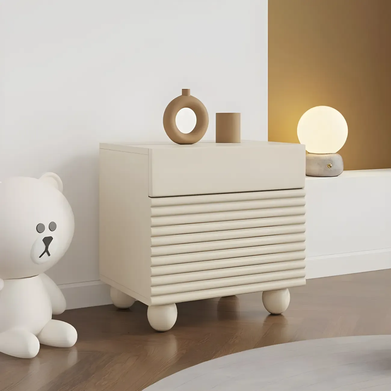 Princess Rectabgular White Wood Nightstand with 2 Drawers