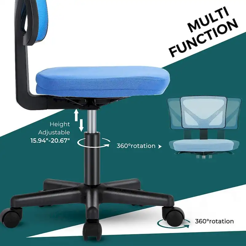 Armless Small Office Desk Chair with Back