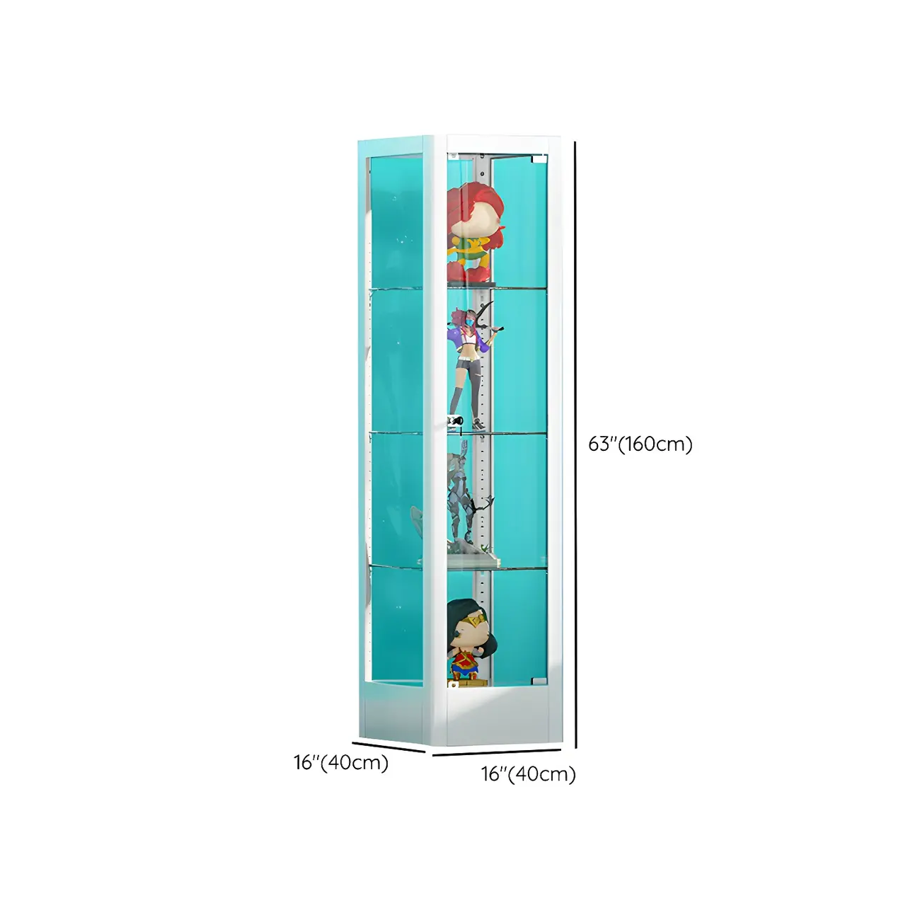 Adjustable Shelves White Glass Locking Curio Cabinet